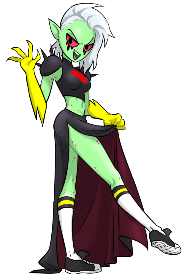 2017 4_fingers alien alien_humanoid bottomwear breasts centinel303 clothed clothing disney eyebrows female fingers footwear full-length_portrait gloves green_body green_skin hair handwear humanoid humanoid_pointy_ears long_hair lord_dominator midriff noseless not_furry open_mouth pink_sclera portrait shoes simple_background socks solo teeth tongue topwear wander_over_yonder white_background white_hair