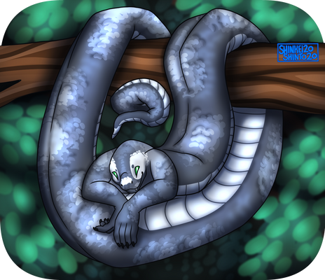 2020 anthro belly boa_(snake) bow_(bowhuskers) digital_drawing_(artwork) digital_media_(artwork) forest forest_background green_eyes grey_body grey_scales low_res male nature nature_background plant reptile scales scalie shinkei_shinto_(artist) signature snake solo tree white_belly