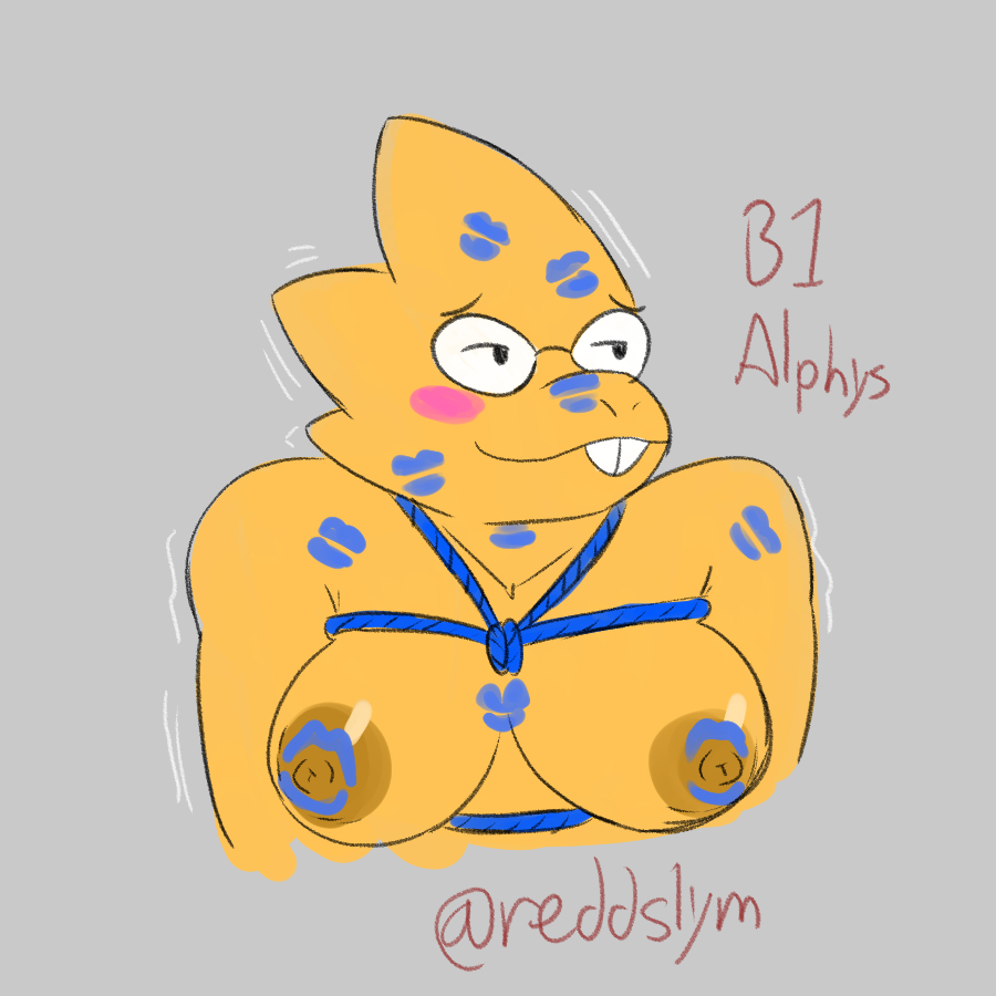 1:1 alphys anthro bdsm blue_lipstick bondage bound female lipstick makeup reddslym solo undertale_(series)