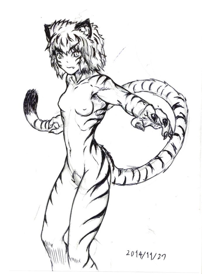 abs age_difference aged_down animal_humanoid breasts chinju_r crotch_tuft fangs felid felid_humanoid female fur hair human humanoid kari_yuga_(tiger_girl) looking_at_viewer mammal mammal_humanoid muscular nipples not_furry nude pantherine pantherine_humanoid solo stripes teeth tiger_humanoid tuft young younger_female