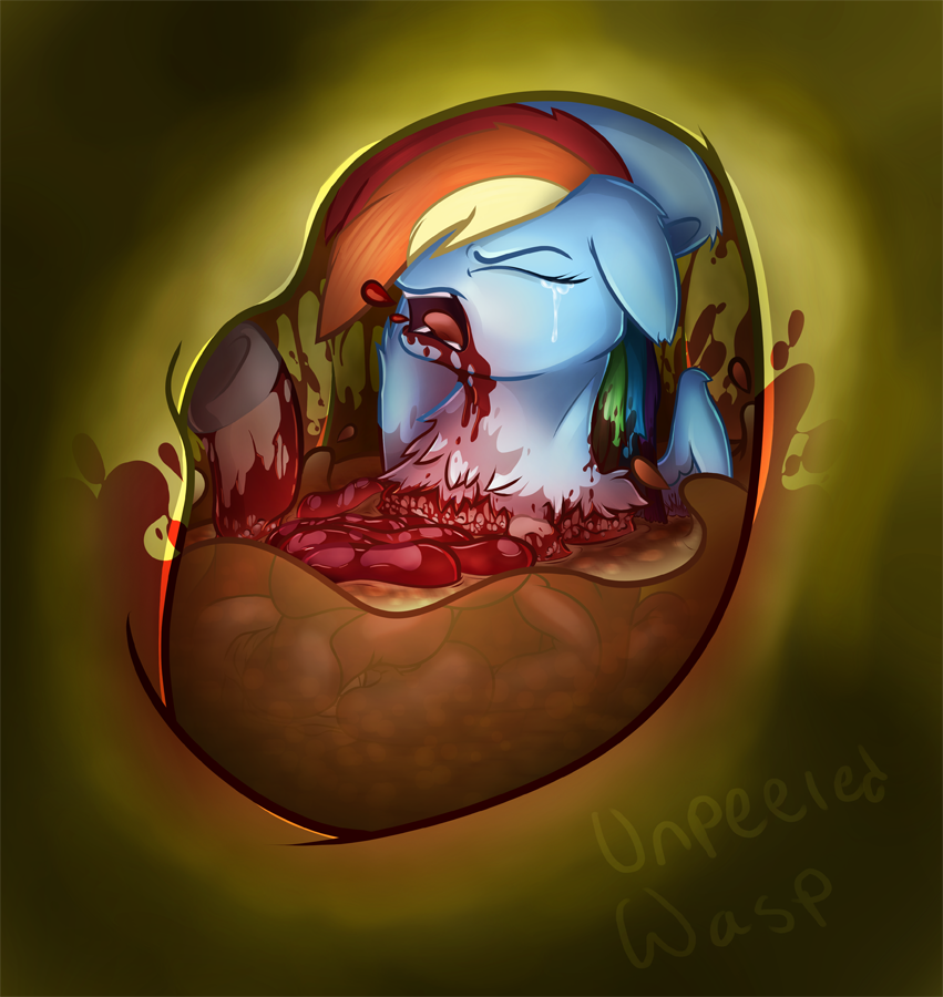 blood bodily_fluids digestion equid equine female female/female feral friendship_is_magic gore graphic_digestion hasbro horse imminent_death mammal my_little_pony organs pegasus pony rainbow_dash_(mlp) solo stomach stomach_acid tears vore wings