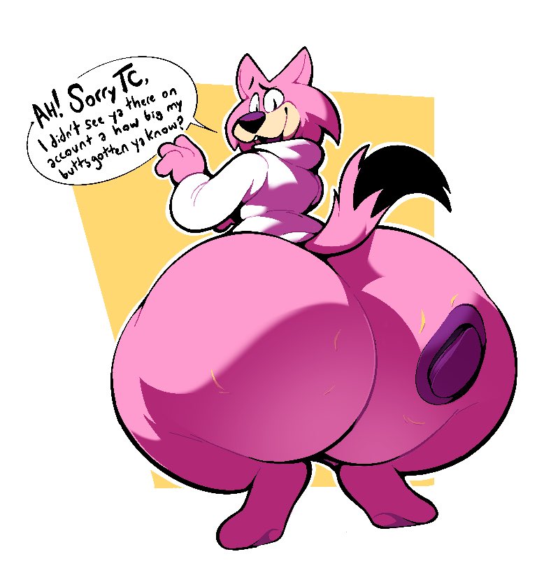 2021 anthro big_butt boot_(artist) butt choo-choo_(top_cat) clothing colored dialogue digitigrade domestic_cat english_text felid feline felis fur hanna-barbera hat headgear headwear huge_butt looking_back male mammal pantsless pink_body pink_fur shaded simple_background solo speech_bubble standing sweater tail text thick_thighs top_cat_(series) topwear turtleneck wide_hips