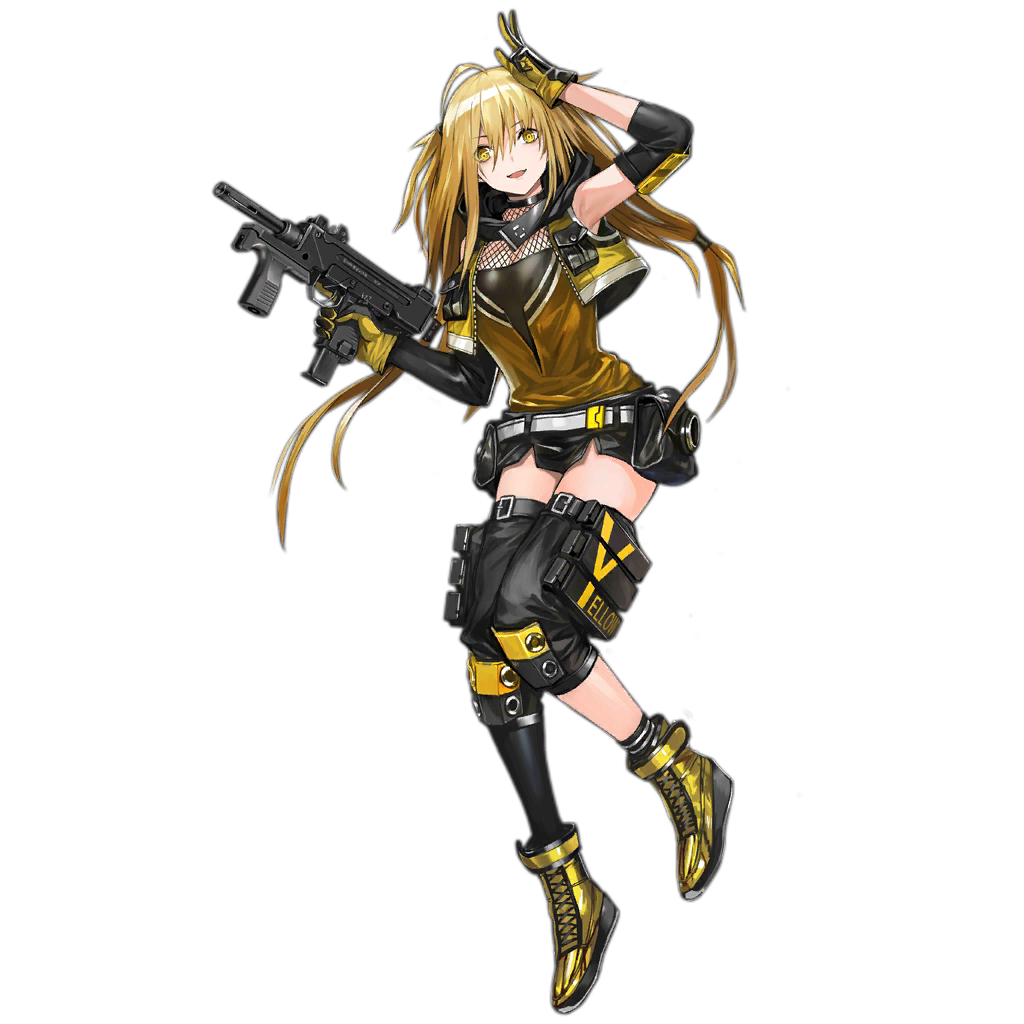 1girl ahoge arm_up armpits belt black_gloves black_skirt blonde_hair blush boots breasts cropped_vest cross-laced_footwear elbow_gloves elbow_pads fishnets full_body girls'_frontline gloves gun hair_between_eyes holding holding_gun holding_weapon hood hood_down hooded_vest hoodie infukun knee_pads lace-up_boots long_hair looking_at_viewer machine_pistol magazine_(weapon) medium_breasts minebea_pm-9 miniskirt official_art pm-9_(girls'_frontline) simple_background single_elbow_glove single_elbow_pad single_thighhigh skirt solo strapless submachine_gun thigh_strap thighhighs transparent_background trigger_discipline tube_top vest w weapon wedge_heels yellow_eyes yellow_footwear yellow_gloves
