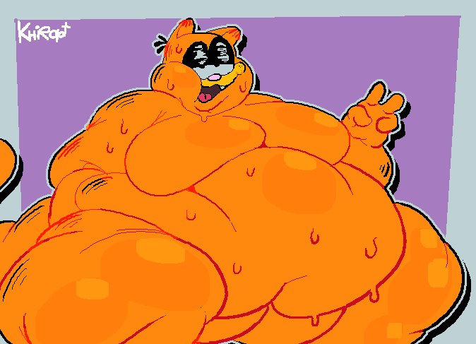 alternate_version_at_source anthro anthrofied belly belly_overhang belly_rolls big_belly bodily_fluids cel_shading chubby_cheeks colored dark_eyelids deep_navel domestic_cat double_chin fat_rolls felid feline felis fur garfield_(series) garfield_the_cat glistening glistening_body glistening_fur half-closed_eyes huge_thighs khiropt love_handles male mammal moobs morbidly_obese morbidly_obese_male narrowed_eyes navel obese obese_male open_mouth open_smile orange_body orange_fur outline overweight overweight_male shaded simple_background smile solo sweat tail thick_arms thick_thighs watermark white_outline