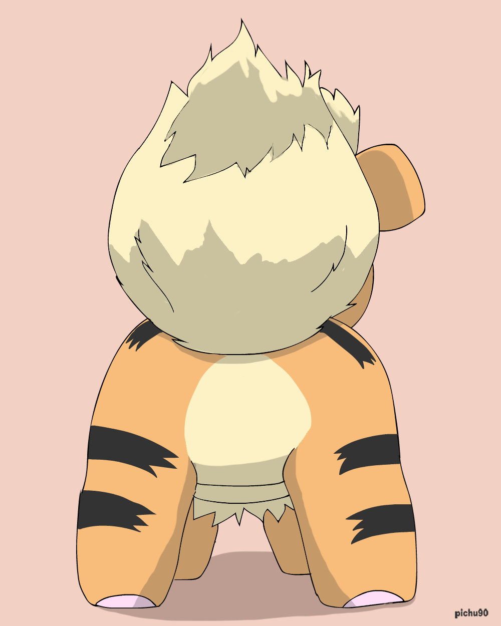 2019 4:5 ambiguous_gender canid canine feral fur generation_1_pokemon growlithe hi_res mammal nintendo orange_body orange_fur pichu90 pink_background pokemon pokemon_(species) rear_view signature simple_background solo striped_body striped_fur stripes tan_body tan_fur