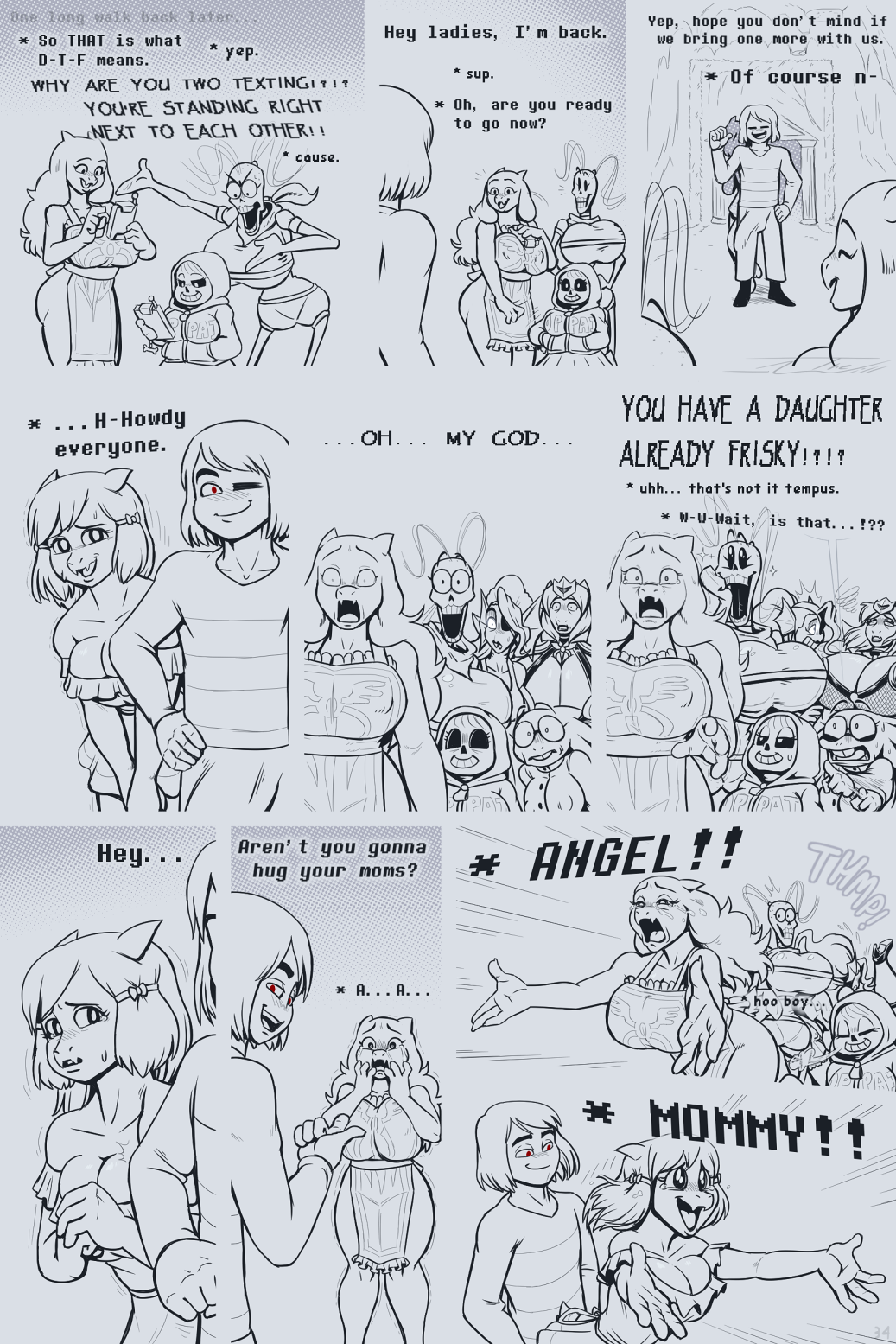 alphys alternate_universe angel_derear animated_skeleton anthro armor asgore_dreemurr asriel_dreemurr big_breasts big_butt bikini_armor blush bodily_fluids bone boss_monster bottomless bottomwear bovid bow_accessory breasts butt caprine cellphone clothed clothing coat comic comic_(under(her)tail) crossgender crying curvy_figure dinosaur dress eye_patch eyewear fainted female fishnet footwear frisk_(undertale) frisky_(under(her)tail) glasses gloves glowing glowing_eyes group halftone handwear hi_res high_heels hoodie human lab_coat male mammal marine monster nipple_outline papyrus_(undertale) partially_clothed phone red_eyes reptile sans_(undertale) scalie shorts skeleton skirt spread_arms standing sweat tears tempus_(under(her)tail) text thewill topwear toriel tutori unconvincing_armor undead under(her)tail undertale undertale_(series) undyne voluptuous wide_eyed wide_hips
