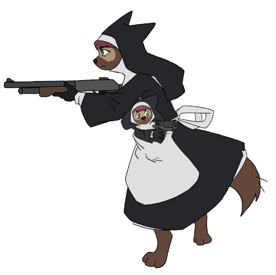 anthro clothing duo female gun hybrid nun ranged_weapon tama-tama weapon