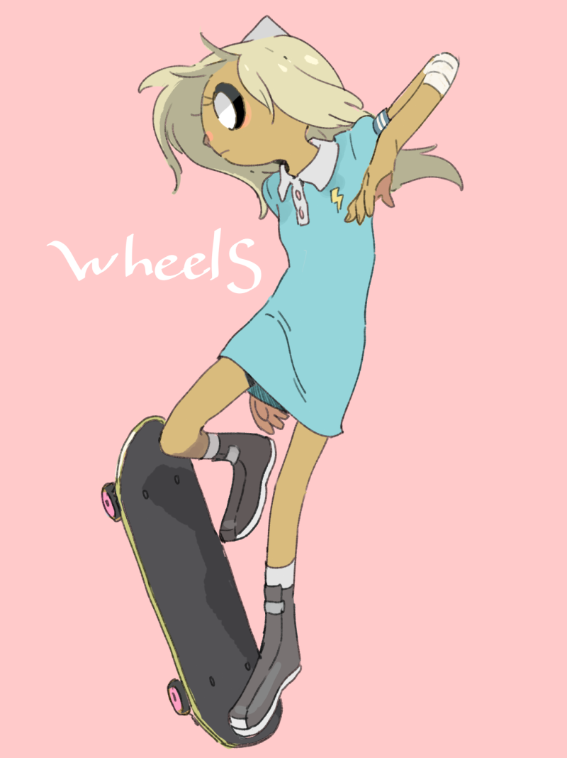 adventure_time anthro bear bronwyn canid canine canis cartoon_network clothed clothing domestic_dog female hybrid mammal pink_background rainicorn simple_background skateboard skateboarding solo yunta0722