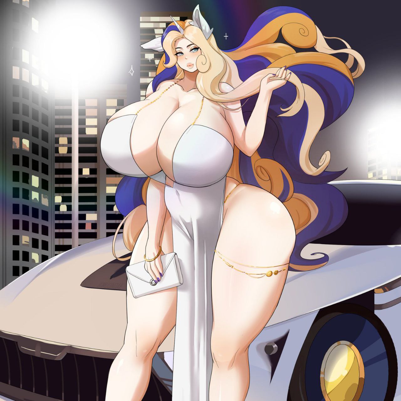 alicorn_pony andromorph anthro asian_clothing big_breasts big_butt breasts butt chinese_clothing chinese_dress clothing curvy_figure dress east_asian_clothing fan_character female glare_(lighting) hi_res huge_breasts intersex jewelry main night small_waist solarah solo thick_thighs vehicle voluptuous voluptuous_female