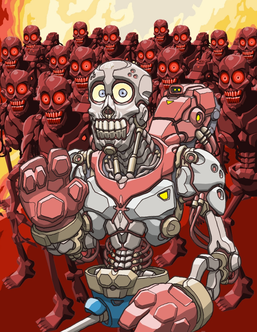 alternate_universe crossover cyborg doom_(series) fire non-web_source papyrus_(undertale) redesign revenant_(doom) robot skeleton terry_jones_(tyrranux) undertale