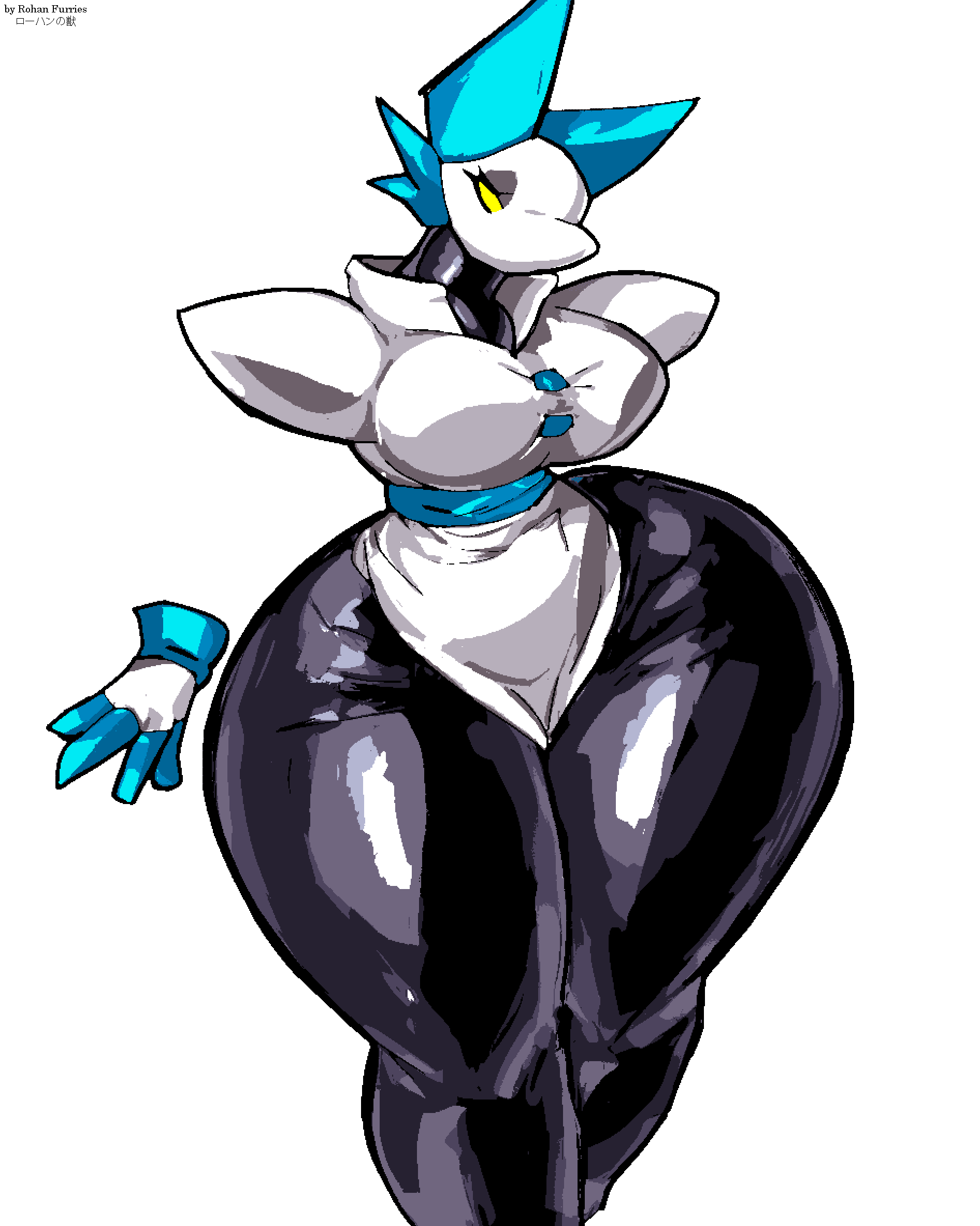 2023 android anthro big_breasts breasts clothing deltarune dress eyelashes female floating_hands half-closed_eyes hi_res machine narrowed_eyes robot rohan_furries sash simple_background solo standing tasque_manager thick_thighs undertale_(series) white_background wide_hips yellow_eyes