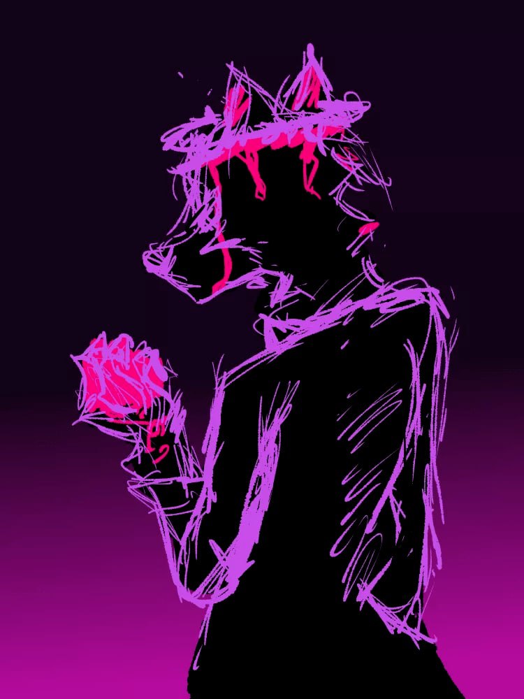 3:4 anthro blood blood_on_face blood_on_hand bodily_fluids canid canine canis clothed clothing crown_of_thorns crunchy_bunny_artsy esteban_(oppression) gradient_background guide_lines looking_at_hand male mammal neck_tuft purple_and_black rear_view simple_background sketch solo tuft unfinished wolf
