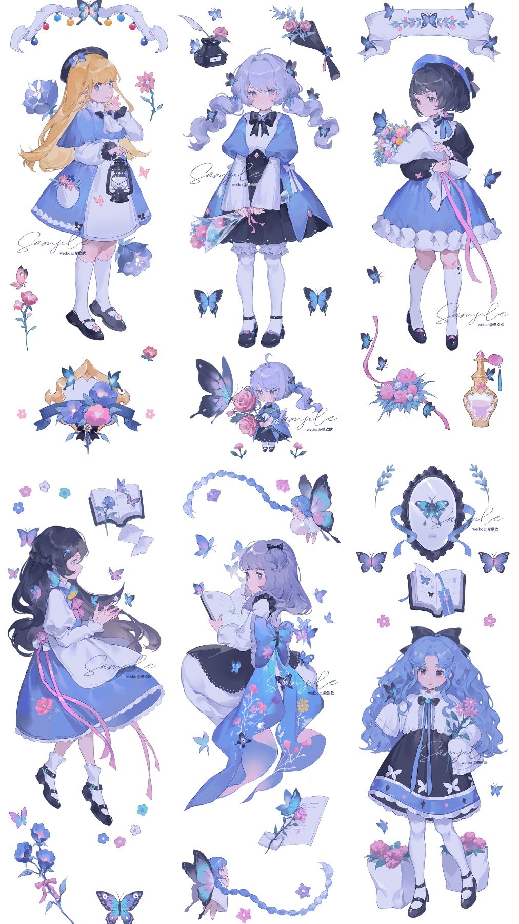 6+girls :o ahoge animal_print ankle_socks apron back_bow bag banner barefoot belt belt_buckle black_belt black_bow black_bowtie black_dress black_eyes black_footwear black_hair black_headwear black_shirt black_skirt blonde_hair bloomers blue_bow blue_butterfly blue_capelet blue_dress blue_eyes blue_flower blue_hair blue_headwear blue_skirt blue_sleeves book bookmark bottle bouquet bow bowtie braid brown_eyes bubble_skirt buckle bug butterfly butterfly_brooch butterfly_on_hand butterfly_on_head butterfly_print butterfly_wings buttons capelet center_frills chibi chinese_commentary closed_mouth collar collared_dress collared_shirt commentary_request diamond_print dress drill_hair fairy floral_print flower flower_request footwear_flower french_braid frilled_bow frilled_collar frilled_dress frilled_shirt_collar frilled_skirt frilled_sleeves frills from_behind from_side full_body gem hair_bow hair_flower hair_ornament hairclip hand_on_own_chin hands_on_own_cheek hat hat_bow high-waist_skirt high_collar highres holding holding_book holding_bouquet holding_flower holding_lantern ink juliet_sleeves kneehighs lantern layered_sleeves leg_belt light_blush light_smile long_hair long_sleeves looking_at_viewer looking_back looking_to_the_side low_twintails mary_janes medium_hair mini_person minigirl miniskirt mirror multiple_girls one_side_up open_book original outstretched_hand pantyhose paper parted_lips pearl_(gemstone) perfume_bottle petticoat pink_butterfly pink_flower pink_ribbon pink_rose pocket puffy_long_sleeves puffy_short_sleeves puffy_sleeves purple_eyes purple_flower purple_hair quill ribbon rose rose_print sample_watermark shirt shoes short_hair short_over_long_sleeves short_sleeves single_braid single_stripe skirt sleeveless sleeveless_dress sleeves_past_fingers sleeves_past_wrists smile socks straight_hair striped striped_bow tassel twintails two-tone_bow very_long_hair waist_apron watermark wavy_hair weibo_username white_apron white_background white_bloomers white_bow white_butterfly white_collar white_dress white_pantyhose white_shirt white_sleeves white_socks wide_sleeves wings yunouou10