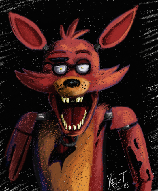 2015 animatronic anthro black_background black_nose canid canine eyebrows five_nights_at_freddy's fox foxy_(fnaf) fur machine male mammal moxifoxi open_mouth red_body red_eyebrows red_fur robot scottgames simple_background solo teeth yellow_eyes