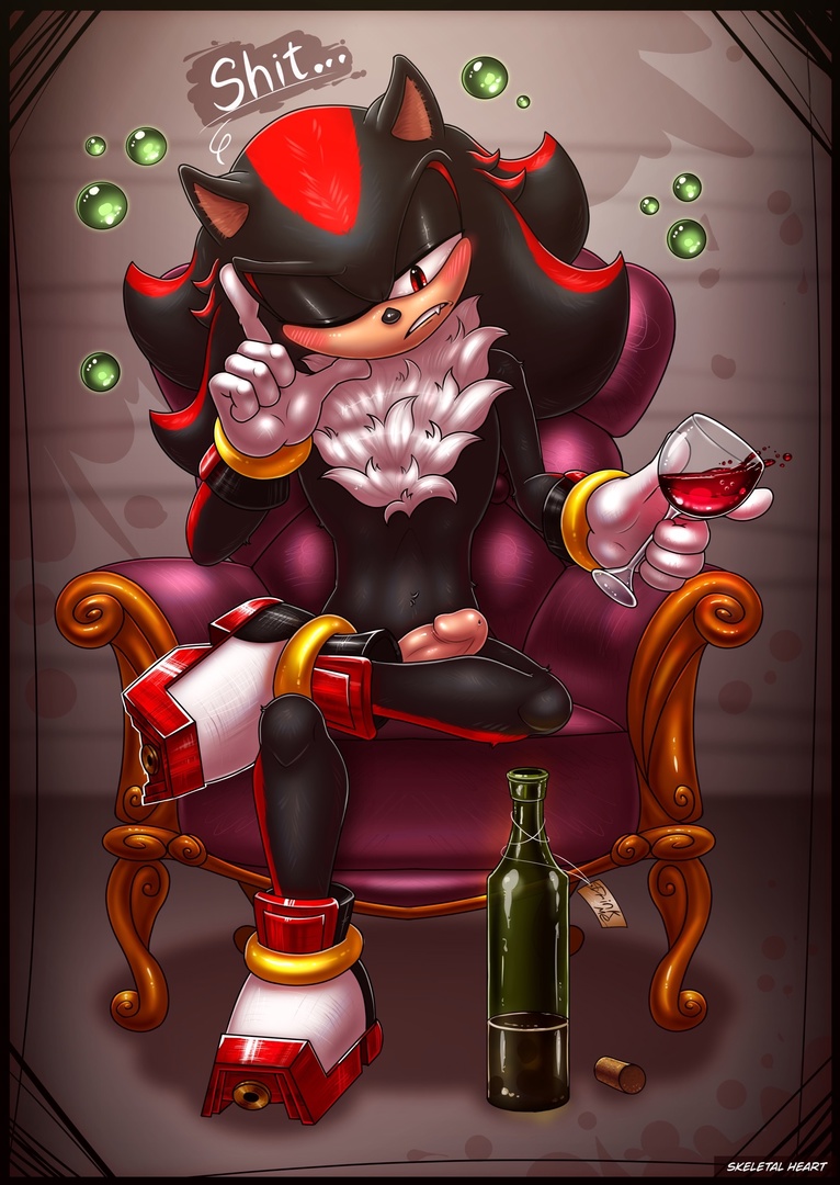 alcohol anthro armchair beverage black_body black_fur blush boots bubble chair chest_tuft clothing container cup drinking_glass drunk drunk_bubble eulipotyphlan fluffy_chest footwear fur furniture genitals glass glass_container glass_cup gloves handwear hedgehog male mammal penis pinup pose red_eyes red_stripes rings_on_arms rings_on_legs sega shadow_the_hedgehog simple_background skeletalheart solo sonic_the_hedgehog_(series) stripes substance_intoxication teeth tuft white_clothing white_gloves white_handwear white_tuft wine wine_bottle wine_glass