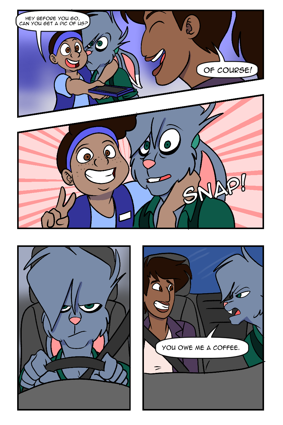 2022 4_panel_comic anthro bandanna blue_bandanna blue_clothing blue_headkerchief blue_kerchief blue_shirt blue_topwear border bottomwear brown_eyes brown_hair chance_the_rabbit clothing comic dark_body dark_hair dark_shirt dark_skin divine_acid ears_tied_back english_text female fur green_clothing green_eyes green_hairband green_shirt green_topwear grey_body grey_fur grey_hair group hair headkerchief hi_res human kerchief lagomorph leporid light_shirt lordmarukio male mammal pants person_of_color purple_clothing purple_shirt purple_topwear rabbit shirt store_clerk suspenders tan_bottomwear tan_clothing tan_pants tan_shirt tan_topwear text topwear trio white_border zahira_(divine_acid)