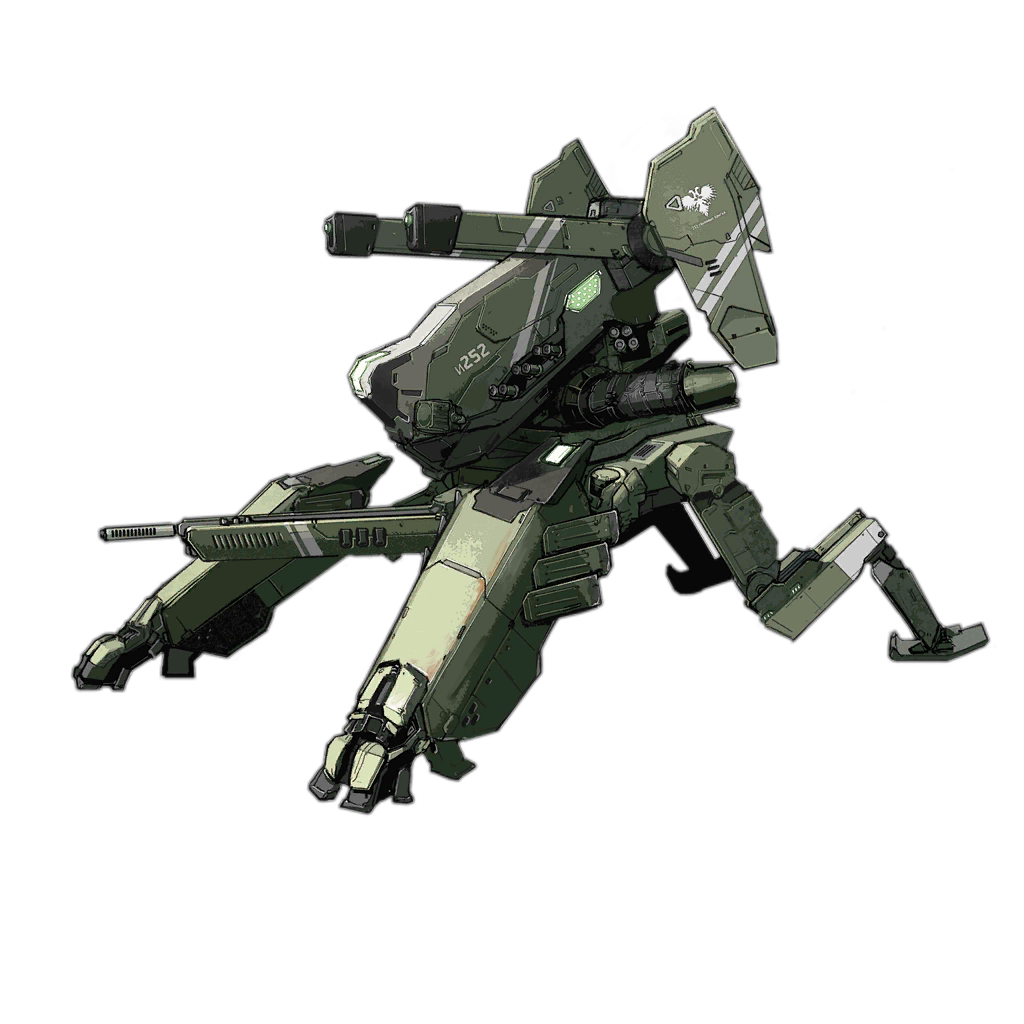 artist_request cannon girls'_frontline green_armor gun head-mounted_gun hydra_(girls'_frontline) kcco_(girls'_frontline) logo mecha no_humans non-humanoid_robot official_art robot science_fiction simple_background tagme third-party_source transparent_background walker_(robot) weapon