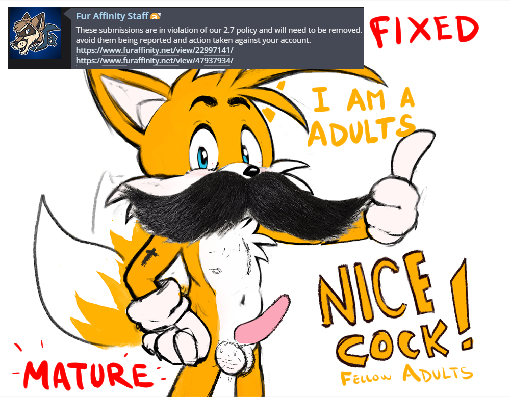 balls big_penis body_hair clothing english_text eyebrows facial_hair furaffinity genitals gesture gloves hairy_balls handwear letterbox miles_prower mustache nipples nude penis sega shmallow simple_background sonic_the_hedgehog_(series) tattoo text thumbs_up url white_background