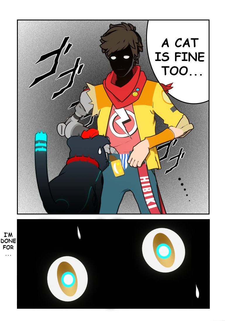 2023 808_(hi-fi_rush) a_cat_is_fine_too ambiguous_gender armband bandanna belt bestiality bethesda_softworks black_body black_fur blue_pupils bodily_fluids border bottomwear chai_(hi-fi_rush) clothed clothing collar comic dark_face dialogue digital_media_(artwork) dipstick_tail domestic_cat duo ears_down english_text eyes_close-up felid feline felis feral fully_clothed fur hair hi-fi_rush human human_on_feral iconography imminent_rape interspecies japanese_text jawsfm kerchief larger_human machine male male_on_feral mammal manga markings meme nude obscured_face pants parody pivoted_ears prosthetic prosthetic_arm prosthetic_limb pupils raised_tail robot shaking shirt size_difference species_in_dialogue speech_bubble standing sweat sweatdrop sweatdrop_(iconography) tail tail_markings tango_gameworks text the_truth topwear two_panel_image uhoh underwear undressing white_eyes yellow_eyes