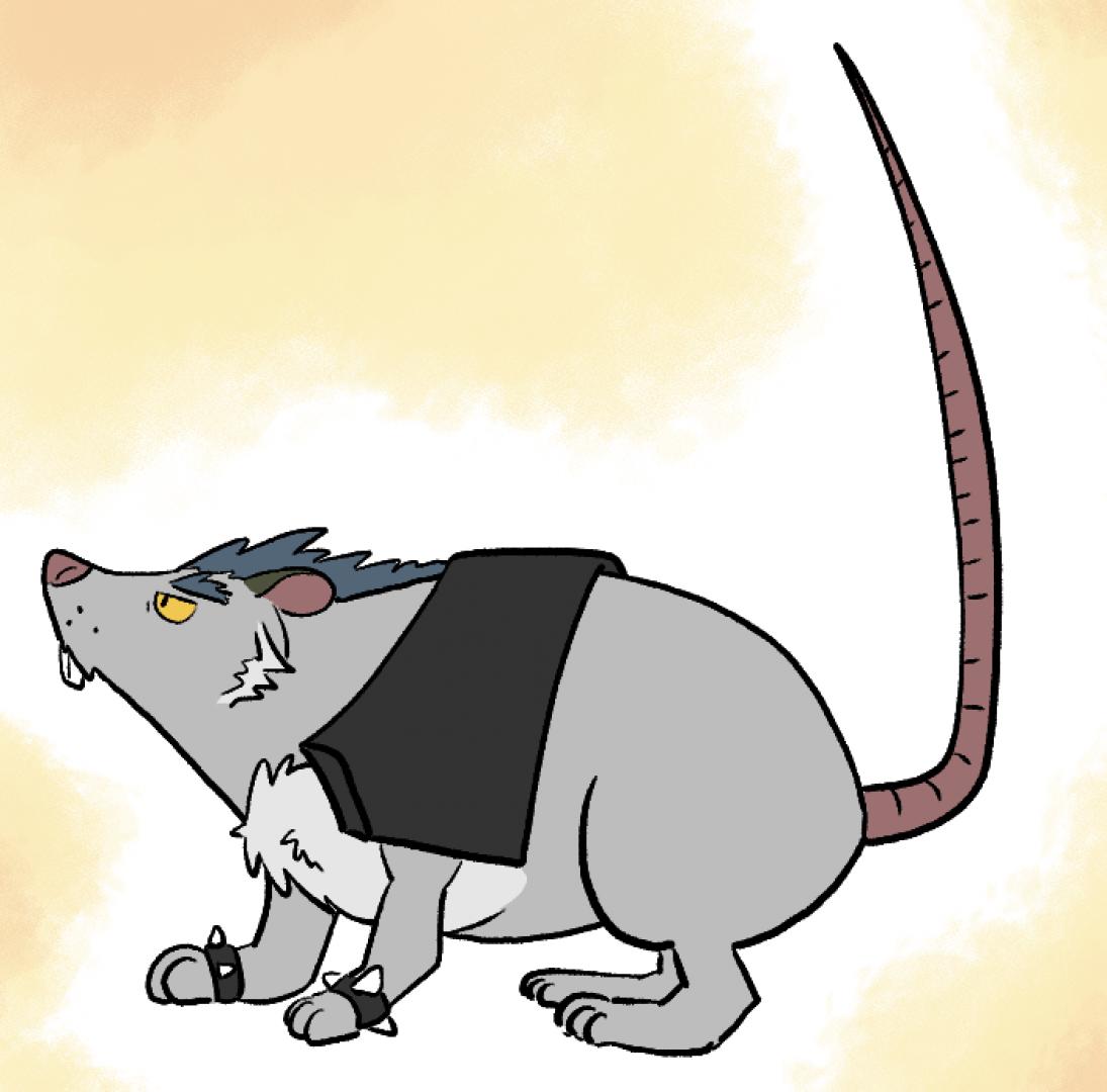 2023 brok_the_investigator clothed clothing feral fur grey_body grey_fur keeperaft kemono mammal murid murine raised_tail rat rodent simple_background solo squealers_chief tail