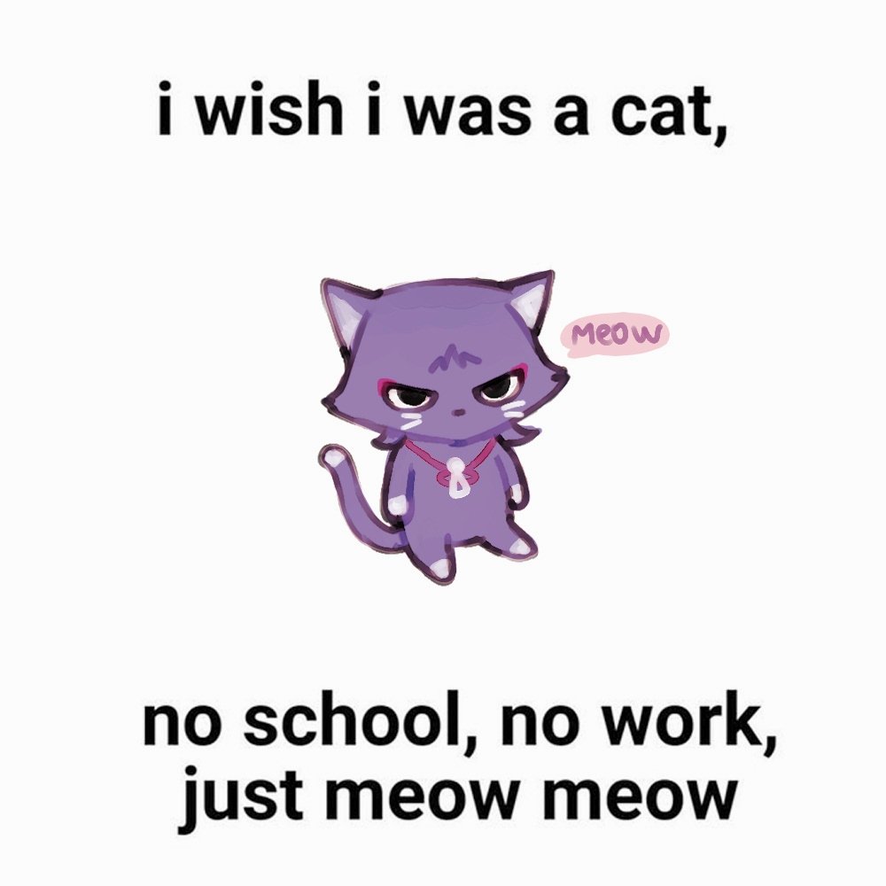 1boy animalization cat doodlescara english_text eyeshadow genshin_impact i_wish_i_was_a_cat_(meme) looking_at_viewer makeup meme no_humans purple_cat purple_fur purple_hair red_eyeshadow scaramouche_(cat)_(genshin_impact) scaramouche_(genshin_impact) simple_background white_background