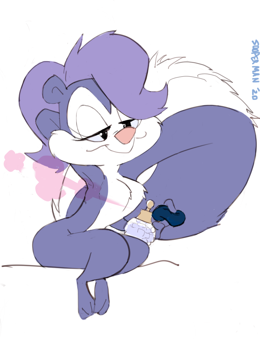 anthro female fifi_la_fume fluffy fluffy_tail mammal mephitid perfume skunk solo sooperman tail tiny_toon_adventures warner_brothers