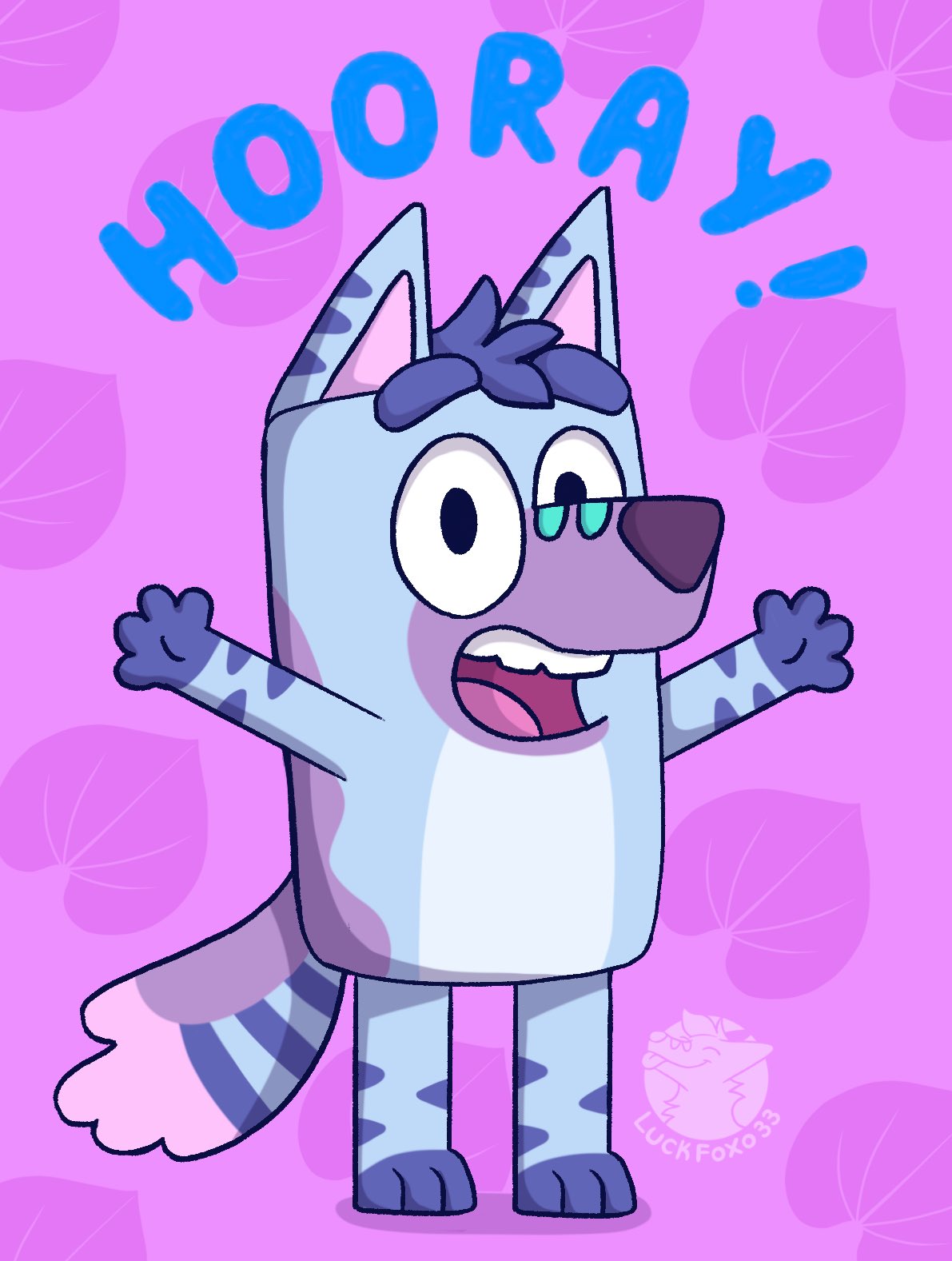 andromorph_(lore) anthro blue_body blue_fur blue_hair bluey_(series) canid canine english_text fox fur hair hi_res luckfoxo33 male mammal multicolored_body multicolored_fur open_mouth open_smile pink_background purple_body purple_fur simple_background smile text tolng trans_(lore) trans_man_(lore) white_body white_fur wide_eyed