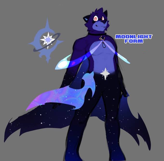 2023 amulet anthro black_body black_fur black_hair black_nose canid canine canis cape clothed clothing english_text fur galaxy grey_background hair looking_at_viewer magic magic_user male mammal prick_ears rygel_spkb simple_background smile solo space star text topless topless_anthro topless_male wolf