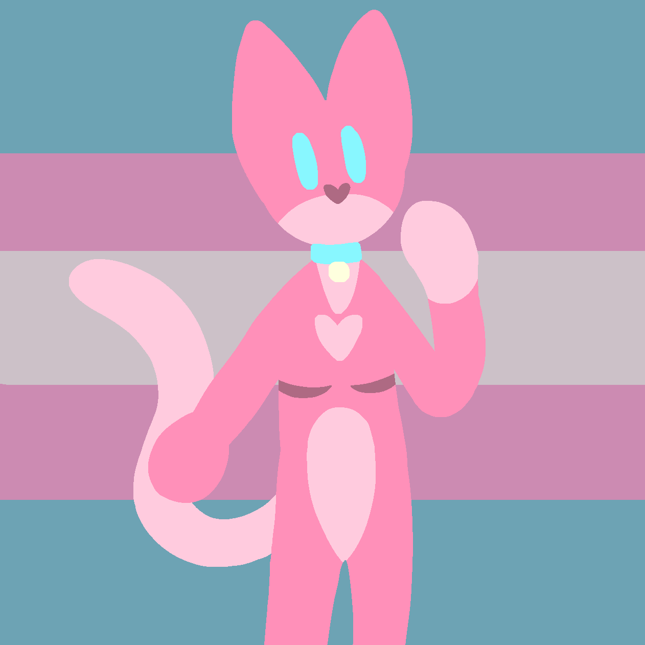 andromorph anthro blue_eyes collar domestic_cat fairy_floss_(fairyflosscat) fairyflosscat felid feline felis fur hi_res intersex lgbt_pride mammal mastectomy_scar pink_body pink_fur pride_colors scar solo trans_(lore) trans_man_(lore) transgender_pride_colors