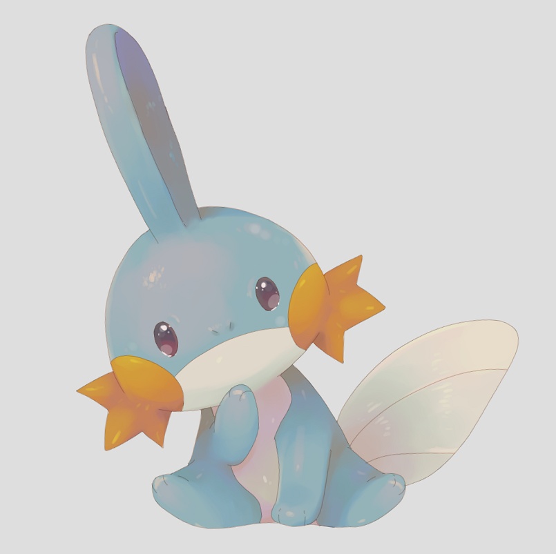 brown_eyes creature fins fish_tail grey_background hinekure mudkip no_humans nostrils pokemon pokemon_(creature) simple_background sitting solo tail