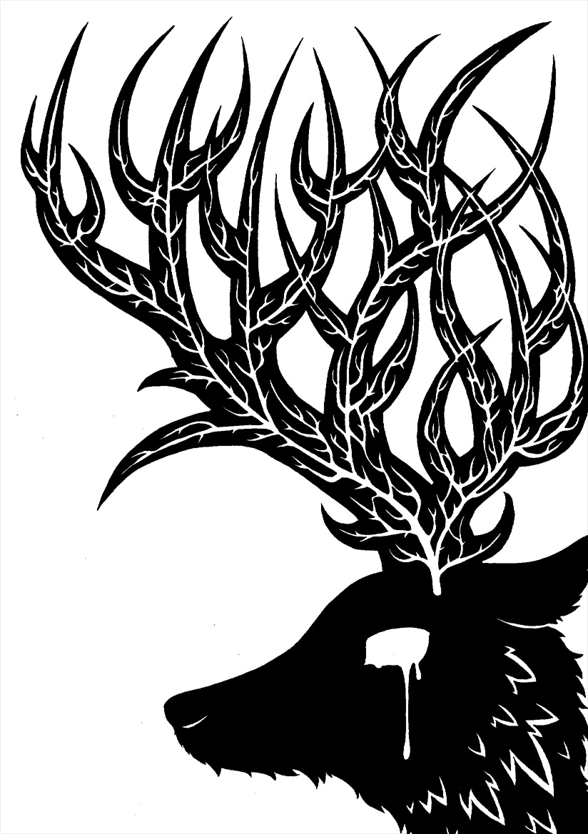 2014 ambiguous_fluids antlers black_and_white bodily_fluids crying deer digital_drawing_(artwork) digital_media_(artwork) ears_back empty_eyes feral fur hannibal_(series) headshot_portrait horn male mammal monochrome pivoted_ears portrait restricted_palette side_view simple_background solo stag_(hannibal) sunnyclockwork tears vein veiny_horn white_background