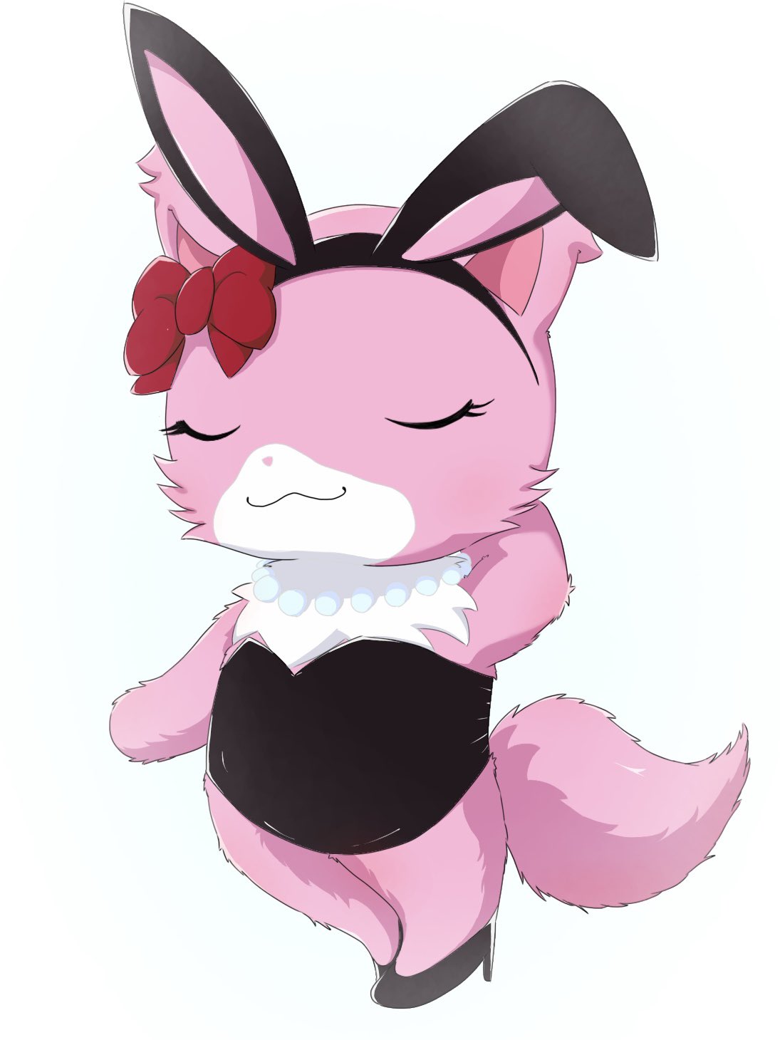 anthro blush bunny_costume chest_tuft clothing costume domestic_cat eyes_closed felid feline felis female fluffy fluffy_tail footwear fur garnet_(jewelpet) hi_res high_heels jewelpet lyu_san mammal markings persian_cat pink_body pink_fur pose sanrio semi-anthro simple_background solo tail tuft white_markings wide_hips