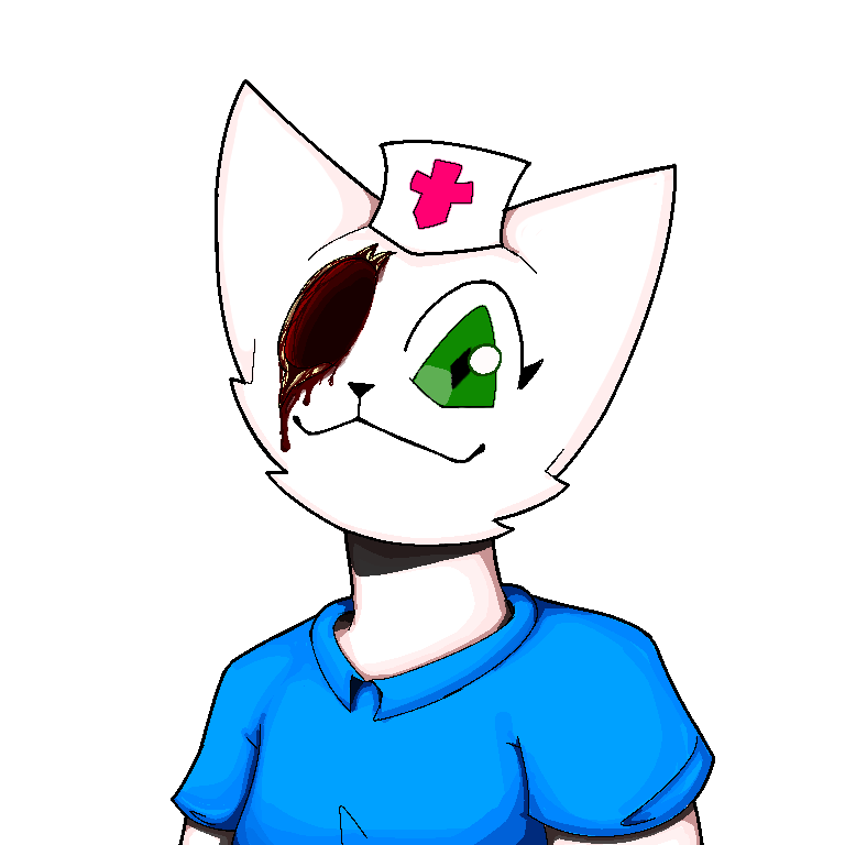 anthro blood bodily_fluids clothing domestic_cat drnotafurry felid feline felis female gore green_eyes hat headgear headwear mammal misha_(drnotafurry) misha_the_nurse missing_eye nurse nurse_clothing nurse_hat nurse_headwear poorly_colored poorly_rendered scar simple_background solo