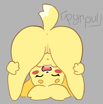 animal_crossing anthro anus blush butt canid canine canis domestic_dog female genitals isabelle_(animal_crossing) low_res mammal nintendo presenting presenting_anus presenting_hindquarters presenting_pussy pussy pyrpul smile solo spread_legs spreading tagme