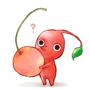 ? black_eyes cherry colored_skin commentary_request commission deco0114_(623499) food fruit holding holding_food holding_fruit leaf looking_at_viewer lowres no_humans no_mouth oversized_food oversized_object pikmin_(creature) pikmin_(series) pikmin_3 pointy_nose red_pikmin red_skin shadow solo white_background