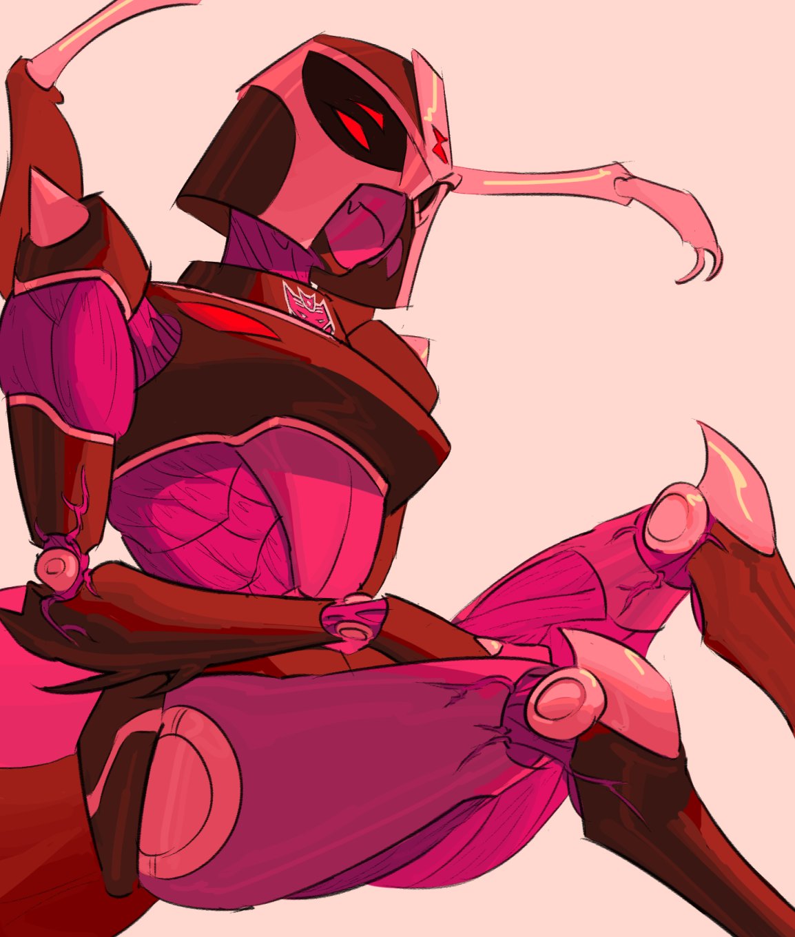 1girl armor arthropod_limbs blackarachnia breasts decepticon ebirdwatching highres humanoid_robot medium_breasts panties red_eyes robot robot_girl shoulder_armor sitting thick_thighs thighs transformers transformers_animated underwear