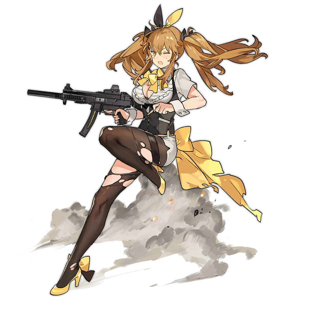 1girl asymmetrical_legwear black_ribbon black_vest blush bow bowtie breasts brown_hair brown_pantyhose brown_thighhighs bullet cleavage confetti embers footwear_ribbon full_body girls'_frontline h&amp;k_ump9 hair_between_eyes hair_ornament hair_ribbon hairclip high_heels holding holding_bullet large_breasts long_hair official_alternate_costume one_eye_closed open_clothes open_mouth open_shirt pantyhose planet ribbon scar scar_across_eye shirt short_sleeves shorts simple_background single_leg_pantyhose single_thighhigh smoke solo standing standing_on_one_leg star_(symbol) star_print starshadowmagician sweatdrop thigh_pouch thighhighs torn_clothes torn_pantyhose torn_thighhighs transparent_background trigger_discipline twintails two-tone_ribbon ump9_(girls'_frontline) ump9_(the_wish-granting_sorceress_of_fireworks)_(girls'_frontline) v-shaped_eyebrows vest white_shirt white_shorts white_wrist_cuffs wrist_cuffs yellow_bow yellow_bowtie yellow_footwear yellow_ribbon
