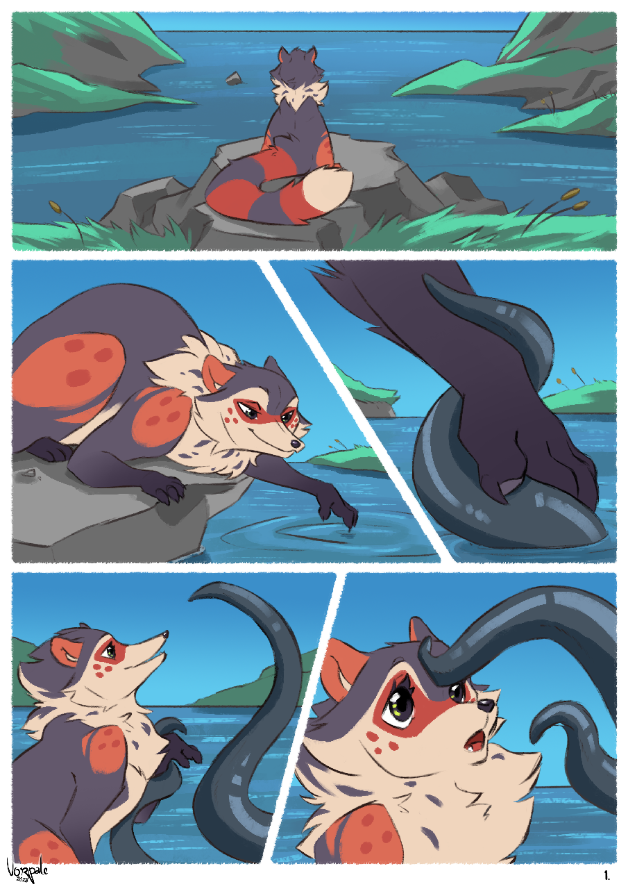 ambiguous_gender belly butt comic digital_media_(artwork) duo female feral fur hi_res mammal nude procyonid raccoon size_difference smaller_female tail tentacles text tongue vorpale