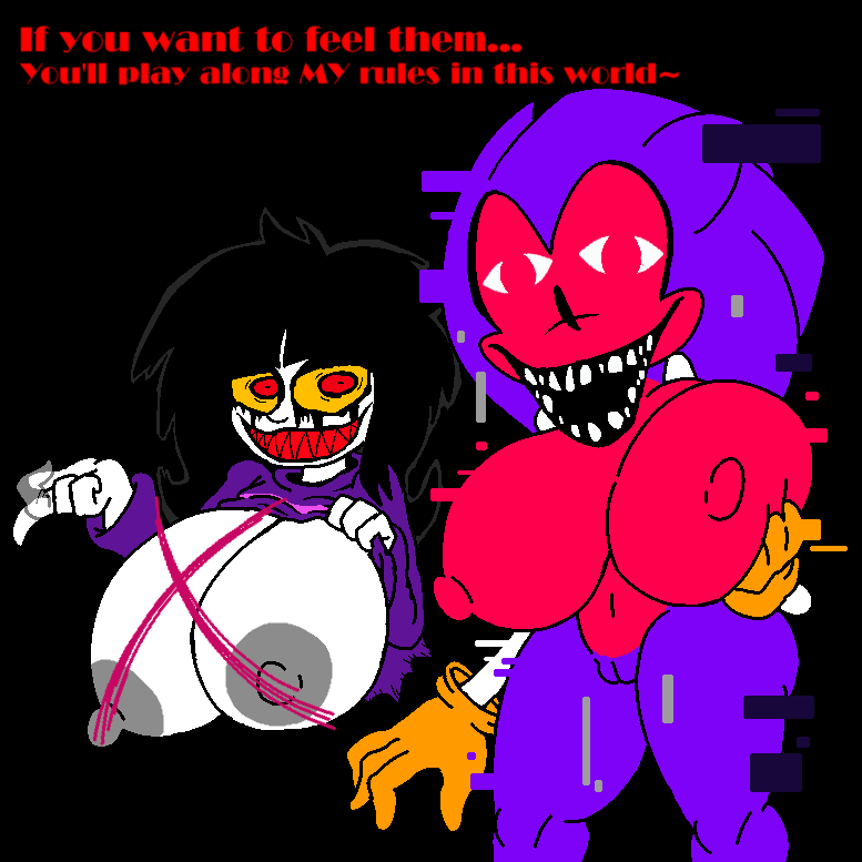 1:1 anthro areola big_breasts black_background black_hair breasts clothed clothing creativehands creepypasta dialogue duo eulipotyphlan fan_character female flashing flashing_breasts fur genitals gloves grey_areola grey_nipples hair handwear hedgehog huge_breasts human looking_at_viewer mammal navel needlem0use_(analogue_horror) nightmare_fuel nipple_outline nipples orange_clothing orange_gloves orange_handwear pink_body pink_fur presenting presenting_breasts purple_body purple_clothing purple_fur purple_sweater purple_topwear pussy raised_clothing raised_topwear red_eyes sarah_(needlemouse) sega sharp_teeth simple_background smile sonic.exe_(creepypasta) sonic_the_hedgehog sonic_the_hedgehog_(series) sweater talking_to_viewer teeth text thick_thighs topwear white_body white_skin wide_hips yellow_sclera