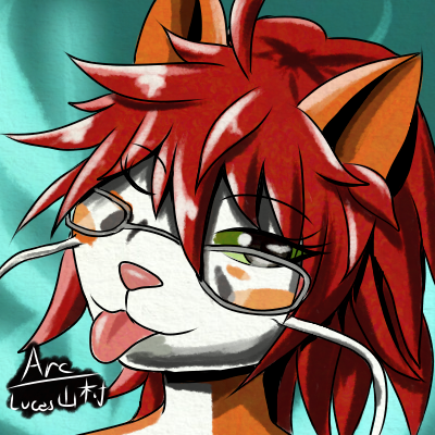 anthro arc_rose catfish eyewear felid feline female fish glasses green_sclera headshot_portrait hybrid low_res mammal marine one_eye_closed portrait solo tongue tongue_out whiskers winking_eye