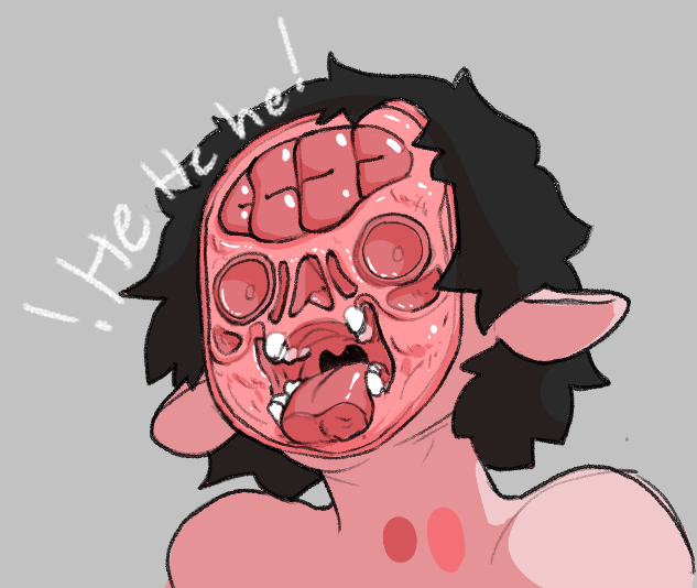 black_hair candy_gore cross_section dekobee digital_media_(artwork) floppy_ears goo_creature gore hair humanoid keffkekui male solo text tongue undead