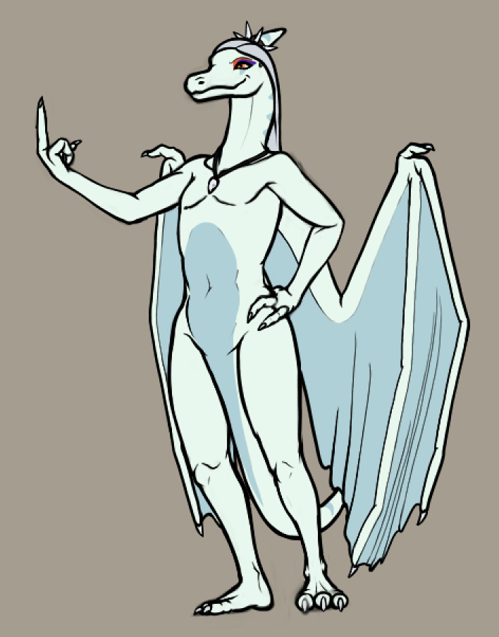 alternate_species anthro anthrofied charizard colored dragon fang_(gvh) female generation_1_pokemon gesture goodbye_volcano_high jewelry makeup membrane_(anatomy) membranous_wings middle_finger necklace nintendo nude pokemon pokemon_(species) simple_background snoot_game solo standing tail unknown_artist wings