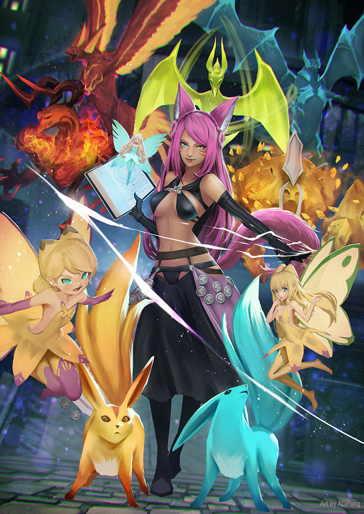 1girl adpong animal_ears bahamut_(final_fantasy) belt bikini black_bikini blue_eyes blue_gemstone carbuncle_(final_fantasy) cat_ears cat_girl cat_tail chest_jewel commission elbow_gloves eos_(ff14) facial_mark fairy fairy_wings final_fantasy final_fantasy_xiv garuda gem gloves heterochromia ifrit_(final_fantasy) miqo'te navel phoenix_(final_fantasy) pink_hair revealing_clothes selene_(ff14) seraph_(ff14) sling_bikini_top slit_pupils swimsuit tail titan_(final_fantasy) warrior_of_light_(ff14) whisker_markings wings yellow_eyes