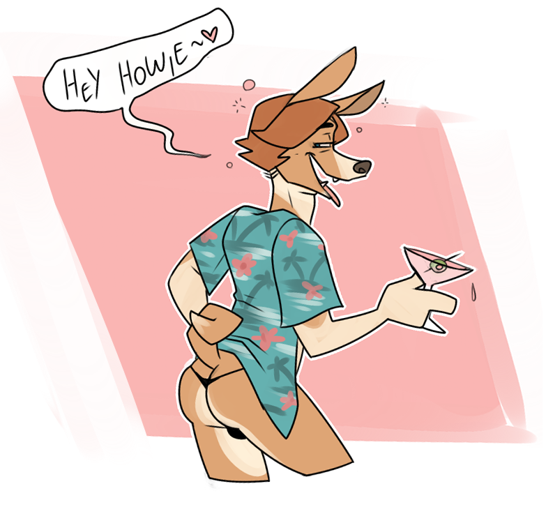 &lt;3 alcohol aloha_shirt anthro bedroom_eyes beverage bottomless bottomless_anthro bottomless_male brown_body brown_fur brown_hair bubble bulge butt cadaverrdog canid canine canis casey_valentine clothed clothing cocktail cocktail_glass container cup curled_tail dialogue domestic_dog drinking_glass drunk drunk_bubble english_text fangs fur glass glass_container glass_cup hair half-closed_eyes male mammal martini multicolored_body multicolored_fur narrowed_eyes open_mouth open_smile pattern_clothing pattern_shirt pattern_topwear seductive shirt simple_background smile solo speech_bubble substance_intoxication tail tan_body tan_fur teeth text thong tongue tongue_out topwear two_tone_body two_tone_fur underwear