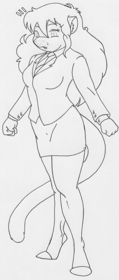 2009 anthro bottomwear breast_expansion breasts businesswear clothed clothing danellz expansion felid female hair kathy_(danellz) legwear lion mammal necktie office_clothing open_mouth pantherine sketch skirt solo stockings traditional_media_(artwork)