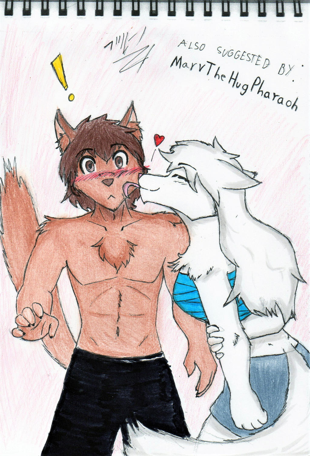 anthro blush brown_body brown_fur brown_hair brunoycaro canid canine canis duo face_lick female fur hair hi_res human humanoid hybrid licking male mammal raine_silverlock romantic tongue tongue_out twokinds webcomic webcomic_character white_body white_fur wolf zen_(twokinds)