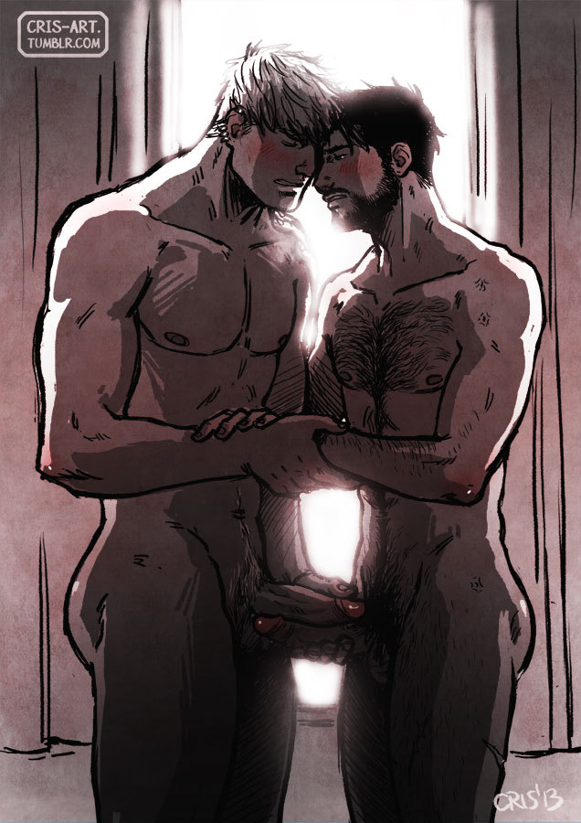 2boys arm_grab arm_hair backlighting bad_id bad_link bad_tumblr_id bara beard black_hair blonde_hair blush chest_hair closed_eyes completely_nude couple cris_art curtains erection facial_hair feet_out_of_frame from_side grabbing_another's_arm hairy hulkling leg_hair looking_at_another male_focus male_pubic_hair marvel mature_male multiple_boys multiple_penises navel_hair nipples nude pectorals penis penises_touching pubic_hair short_hair sideburns standing thick_eyebrows toned toned_male torogao wiccan yaoi