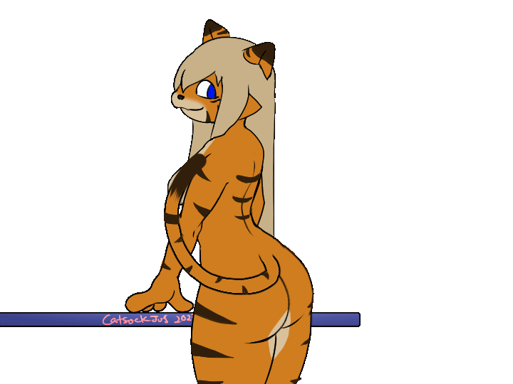 animated anthro blonde_hair blue_eyes breasts catsockjus felid female fur furniture hair lily_(catsockjus) long_hair mammal multicolored_body multicolored_fur orange_body orange_fur pantherine smile smiling_at_viewer solo striped_body stripes swaying_hips table tail tail_motion tiger two_tone_body two_tone_fur