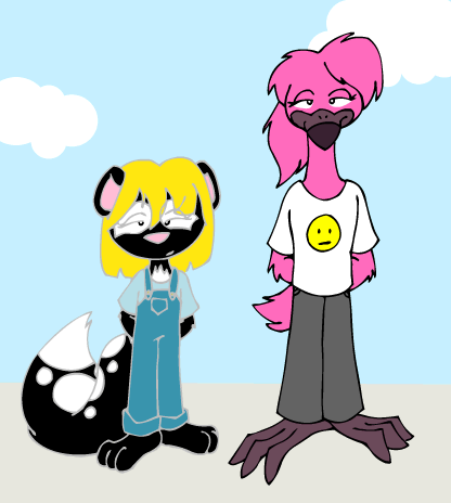 avian bird duo female flamingo low_res mammal mephitid skunk synnth_(tabbiewolf) tabbiewolf thoe_(tabbiewolf)