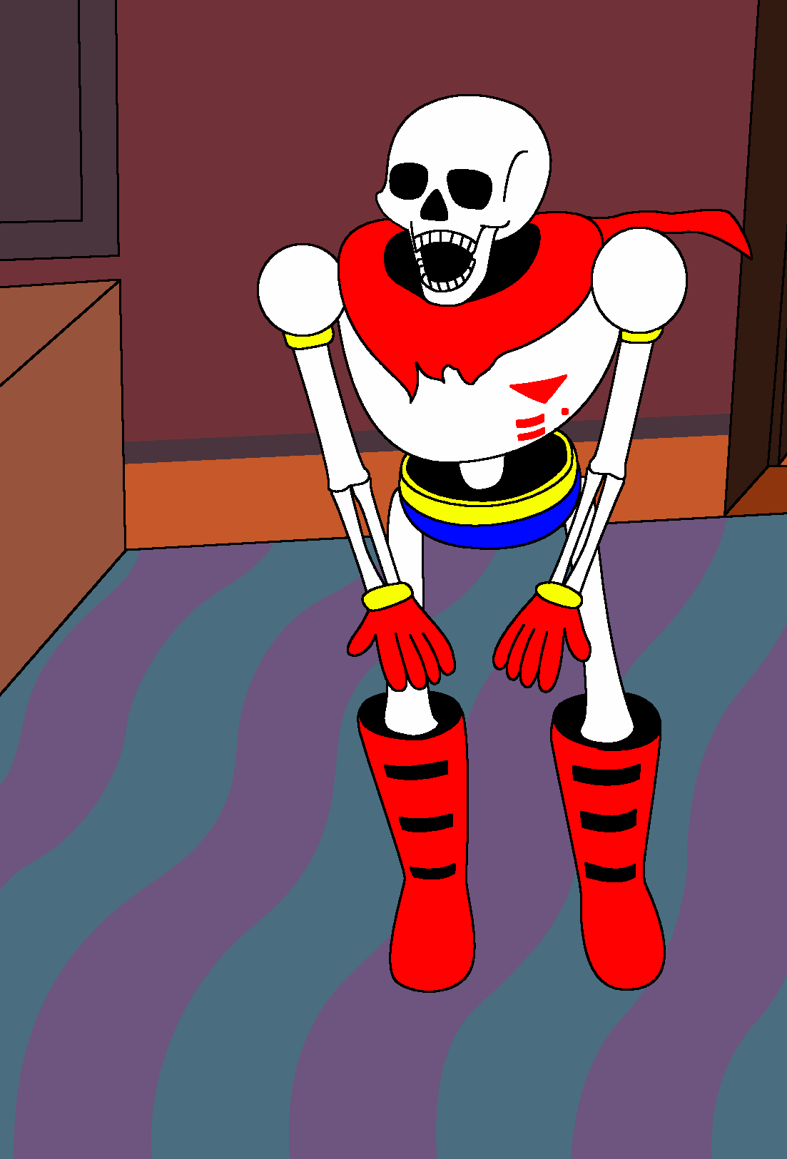 ambiguous_gender animated_skeleton bone boots clothed clothing footwear gloves handwear hi_res humanoid meme not_furry open_mouth papyrus_(undertale) pixelated redcrystal scarf skeleton solo television undead undertale undertale_(series)